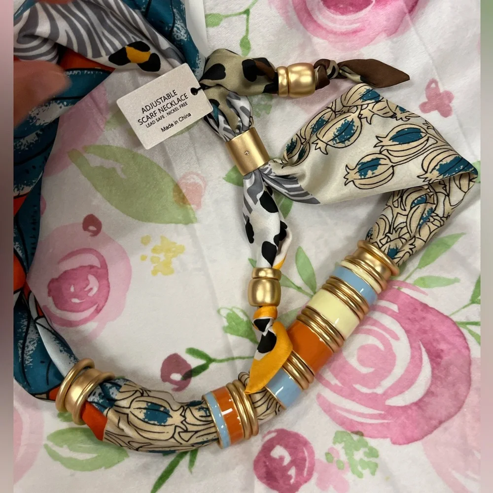 NWT ⚜️🧡💙⚜️ Piper K Adjustable Satin Scarf Necklace